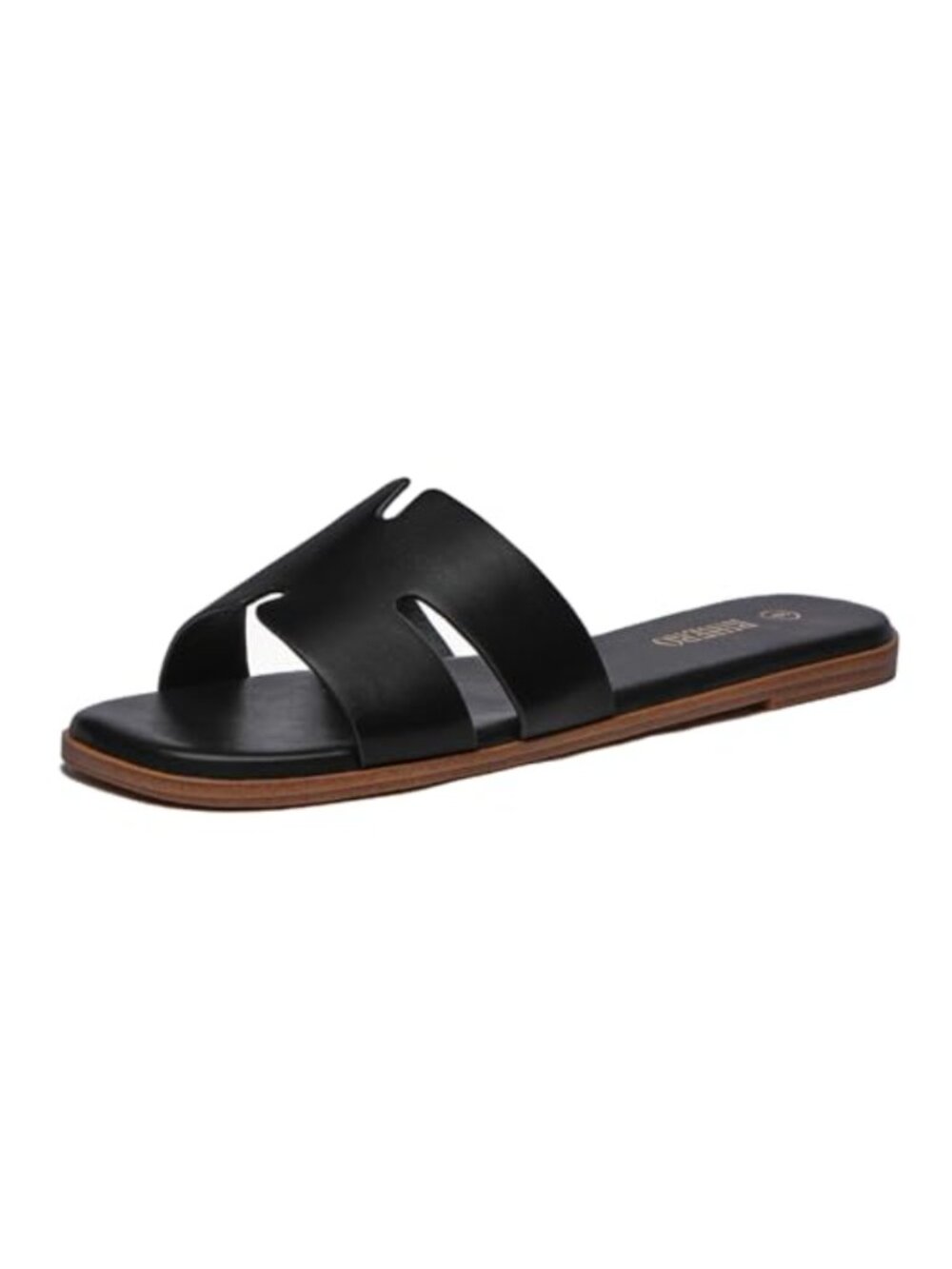 Women's PU Leather Square Toe Slide Sandals Cushioned Flat Slip On Summer
